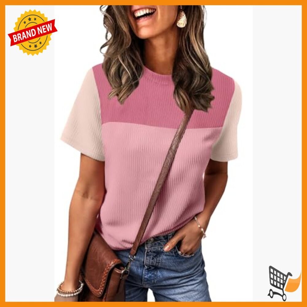 Short Sleeve Crewneck Knitted Top Casual Trendy Loose Fit Spring Summer View 3